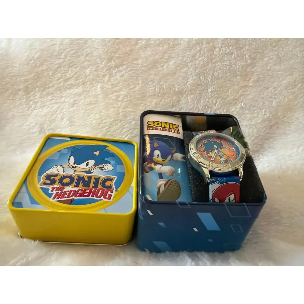 SEGA Sonic The Hedgehog Kids Wrist Watch Lighted Blue Band w/ Tin Accutime NEW